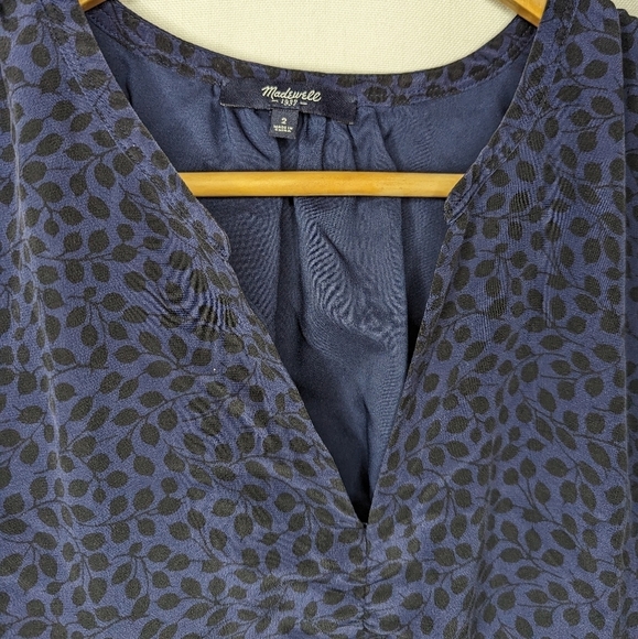 Madewell Blue and Black Leaf Print Dress Size 2 - Picture 12 of 12